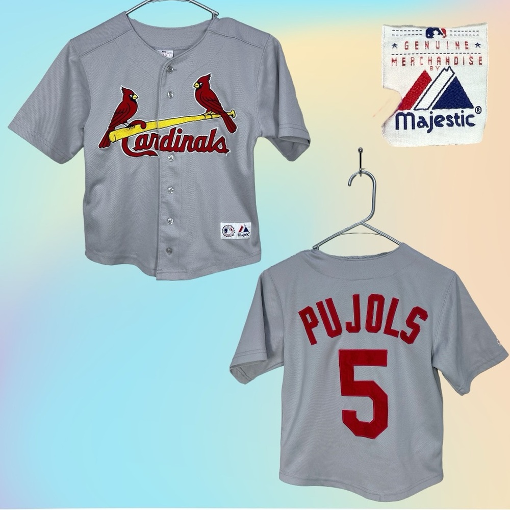 St. Louis Cardinals #5 PUJOLS Majestic Gray & Red Jersey Measurements Listed